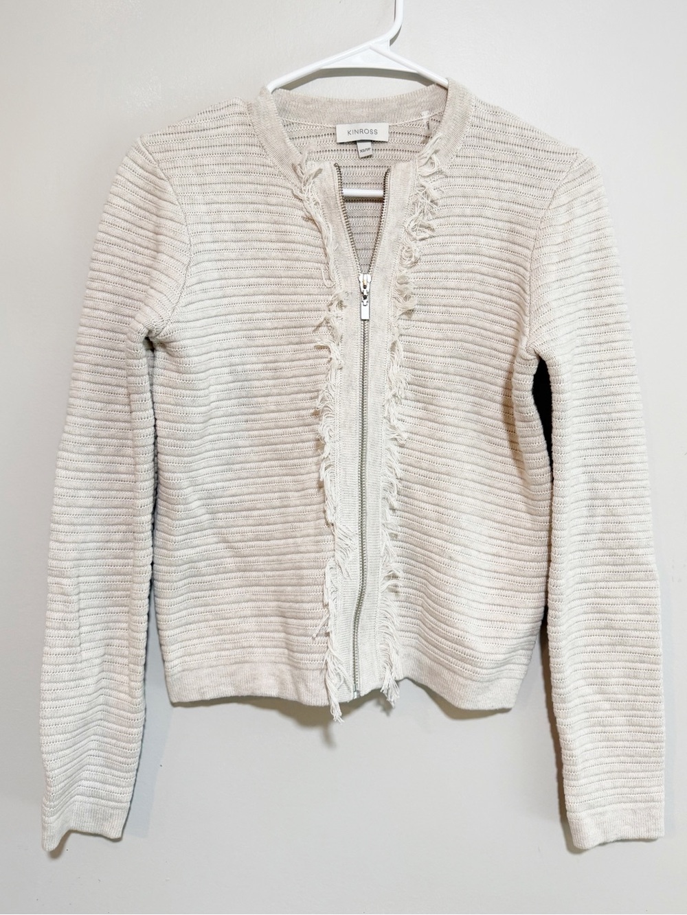 Kinross fringe zip cardigan cream size extra small